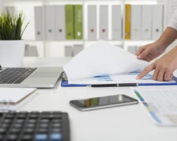 la empresaria esta trabajando con un grafico en el escritorio mini